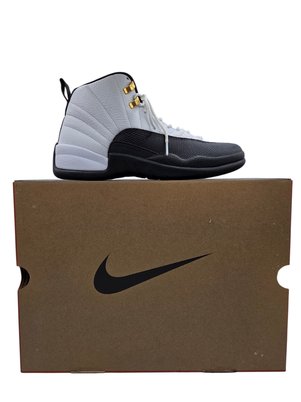 Nike Air Jordan Retro 12 Taxi White Black with Gold Accents